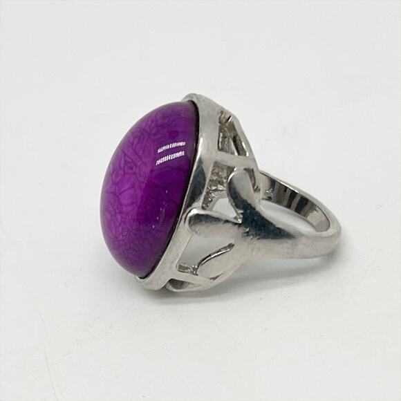 Vintage Large Pink/Purple Stone Statement Cocktail Ring Silver Tone Size 7.75 - Picture 2 of 6